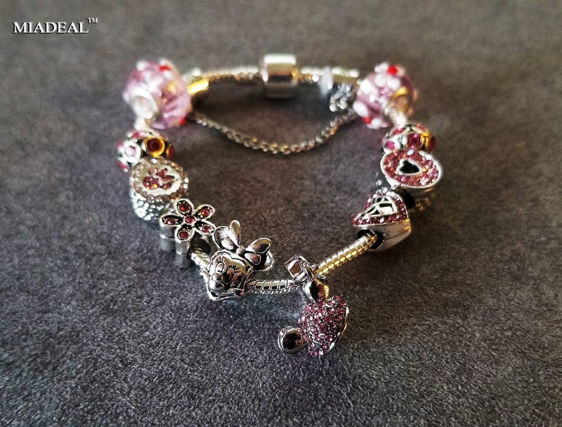 MIADEAL Mouse Theme Pink Charms Bracelet, Fits Pandora, Womens DIY Costume Jewelry - Image 3